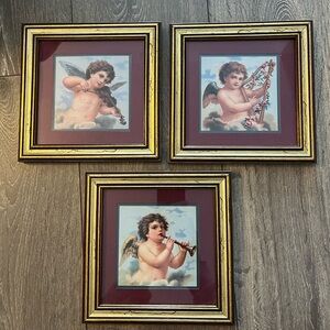 Home Interiors Gold Framed Cherub Trio Art Set